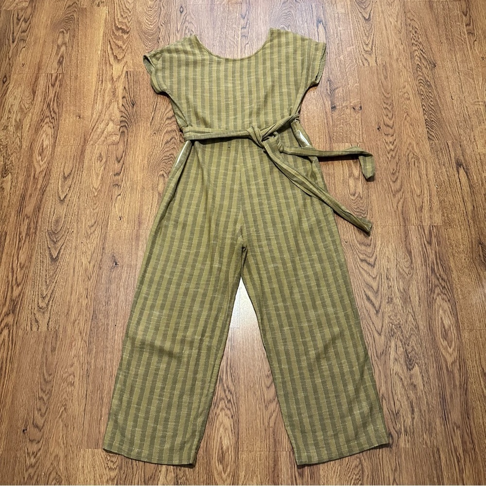 Ace & Jig Yellow striped cap sleeve jumpsuit belted straight leg oversized